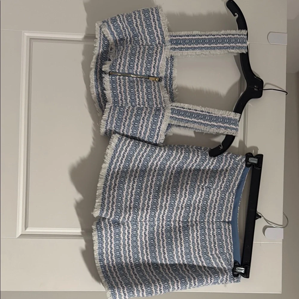 House of Harlow 1960 Blue and White Tweed Crop Top & Skort Set